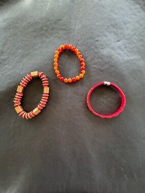 Set of Three Red & Orange Beaded Bracelets